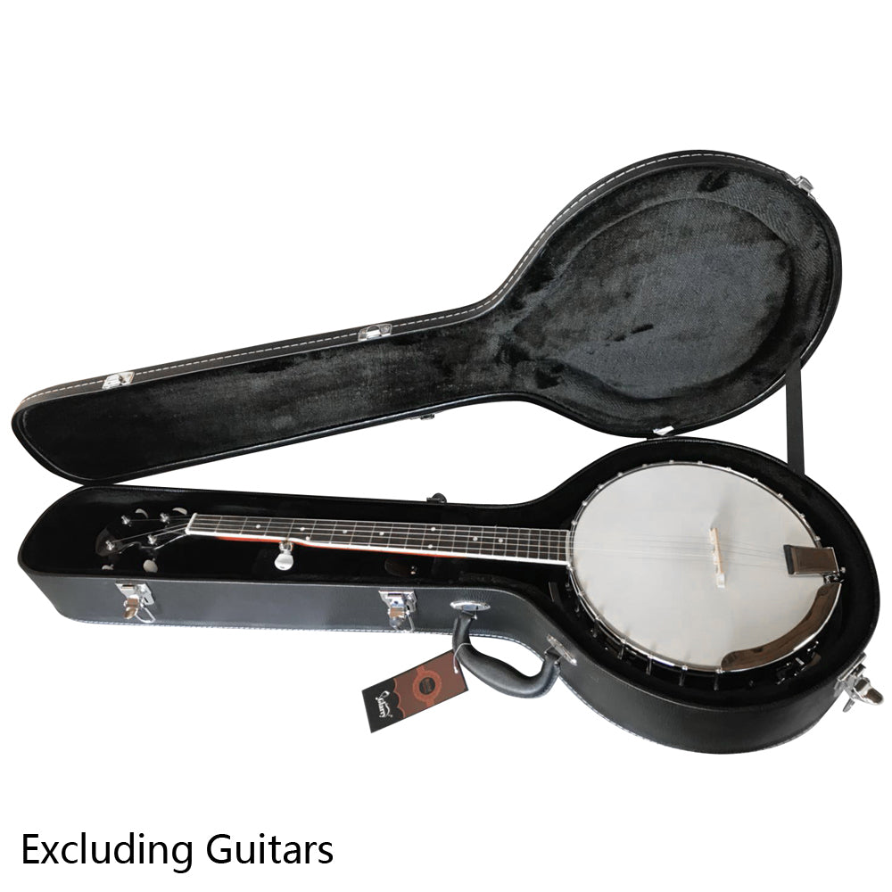 Ozici 5-String 6-String Microgroove Pattern Leather Wood Banjos Case - Black
