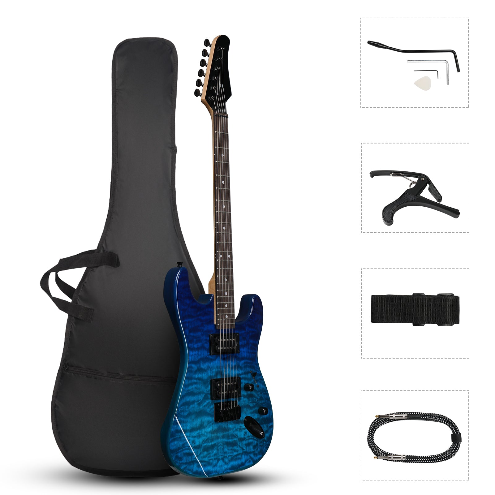 Ozici 39in Electric Guitar H-H Pickups Trans Blue suit for Heavier Rock