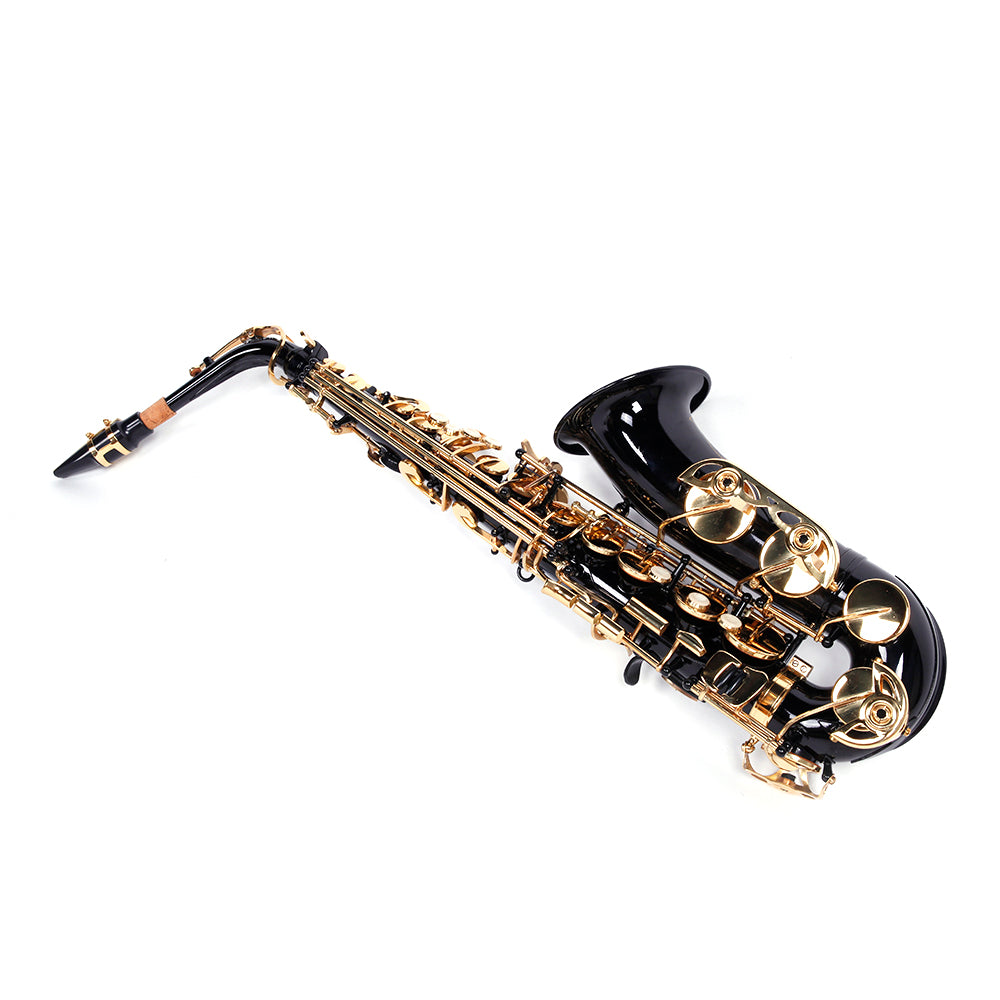 Ozici Be Brass Carving Pattern Pearl White Shell Button Saxophone with Strap - Black