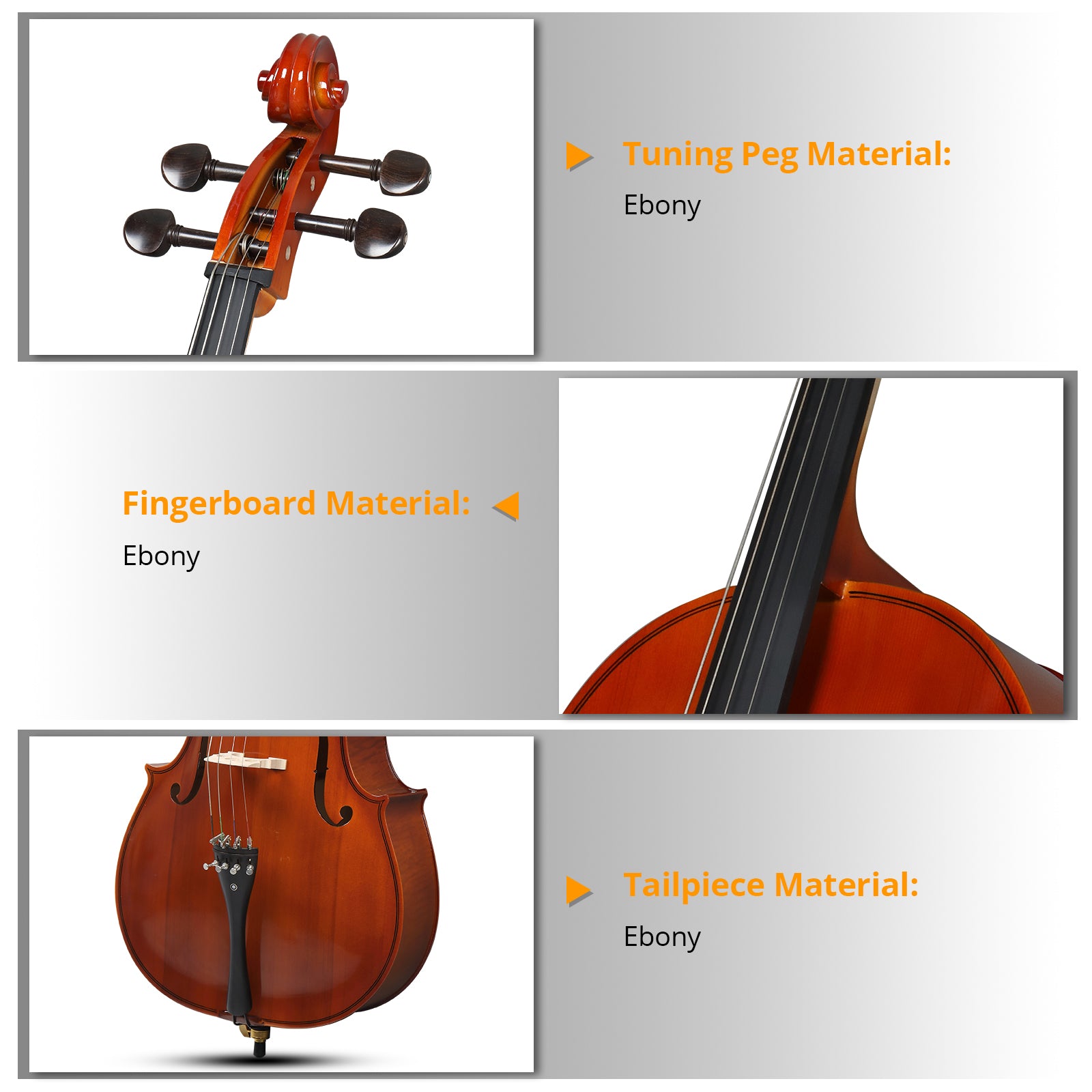 Ozici Full Side 4/4 Natural Color Spruce Panel Cello Tiger pattern process with Bag Bow Rosin Bridge Strings