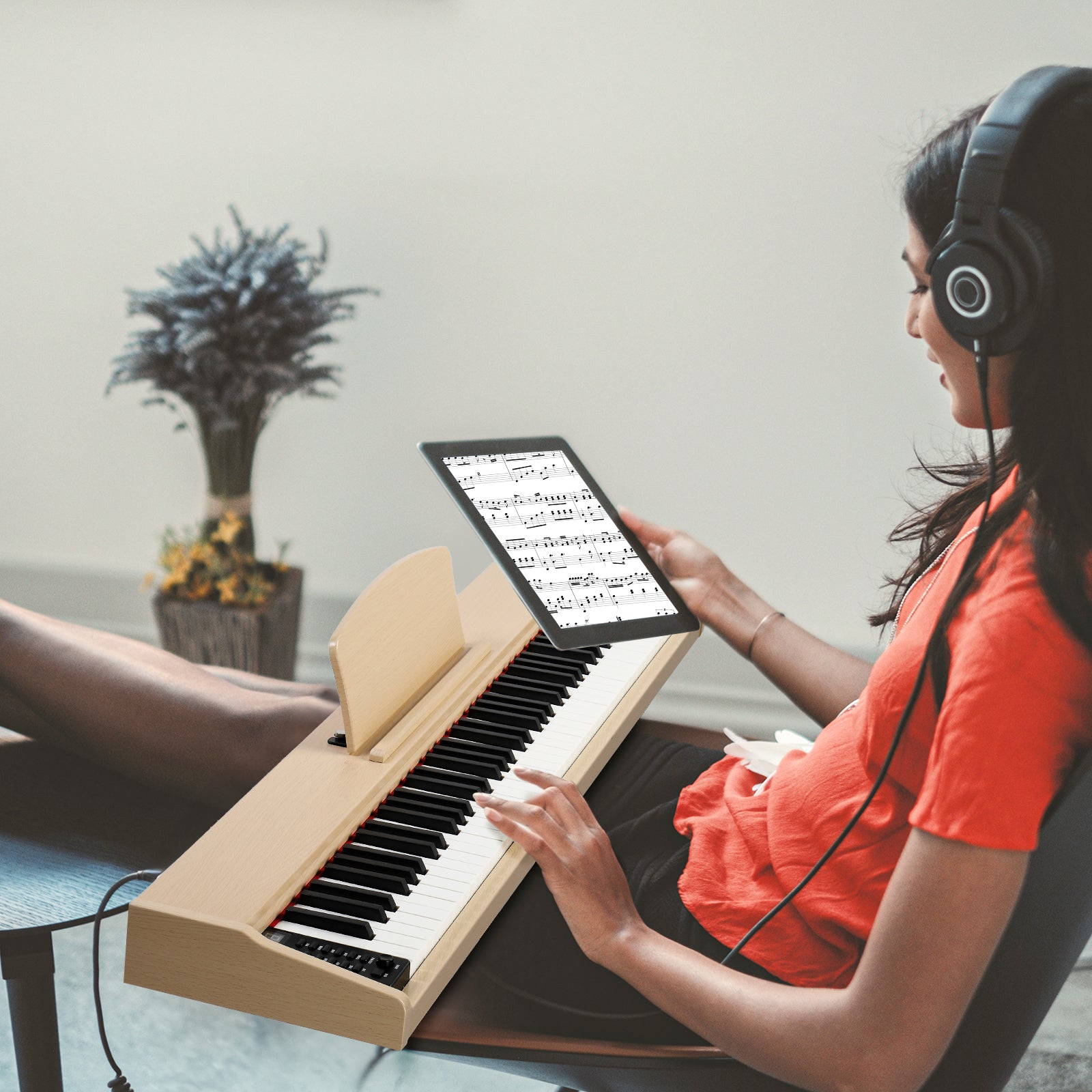 Ozici 88 Key Full Size Semi-Weighted Standard Keyboards Wooden Digital Piano with MIDI Bluetooth, Triple Pedals，Headphone and other accessories