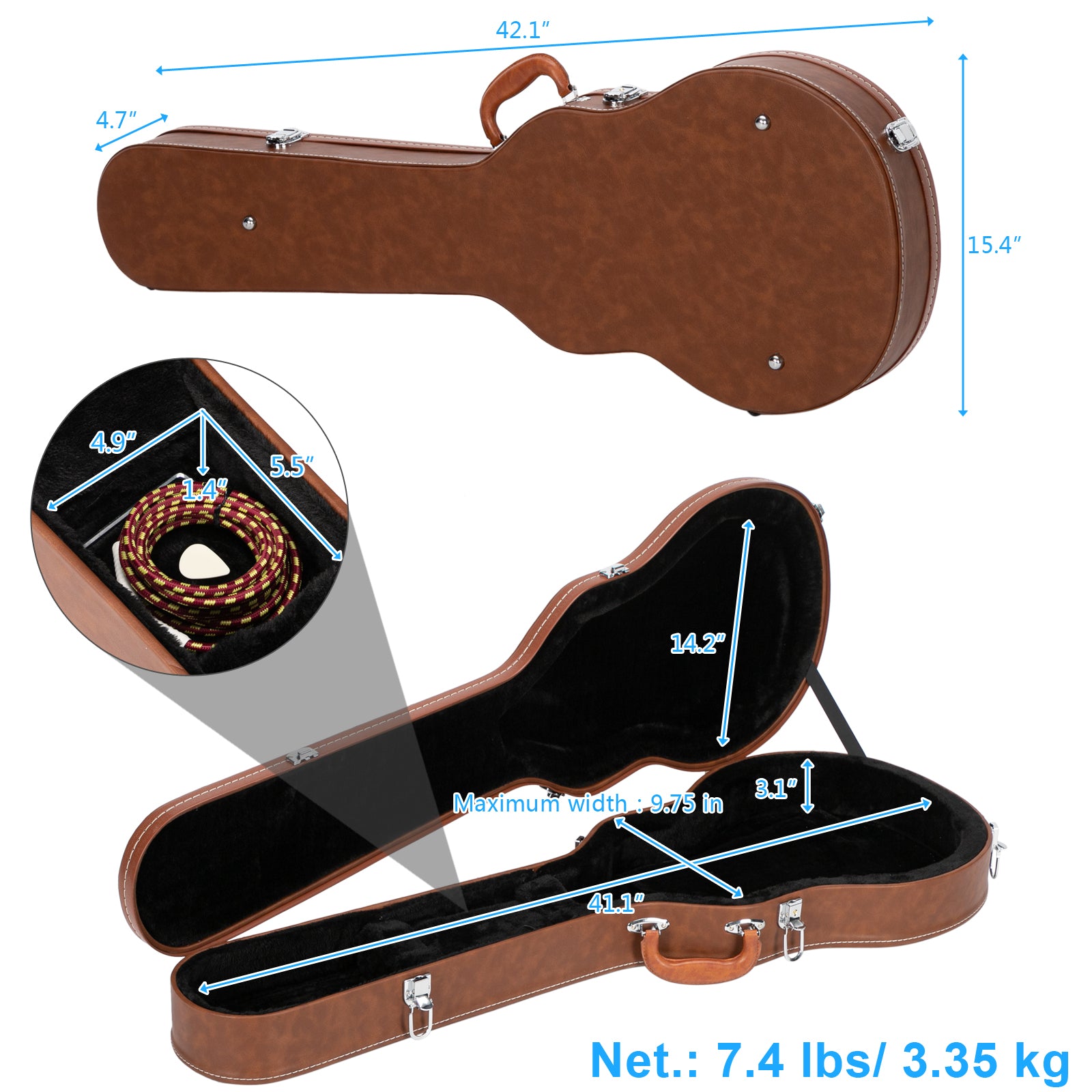 Ozici Hard-Shell Electric Guitar Case for GLP Style Electric Guitar Bulge Surface - Brown