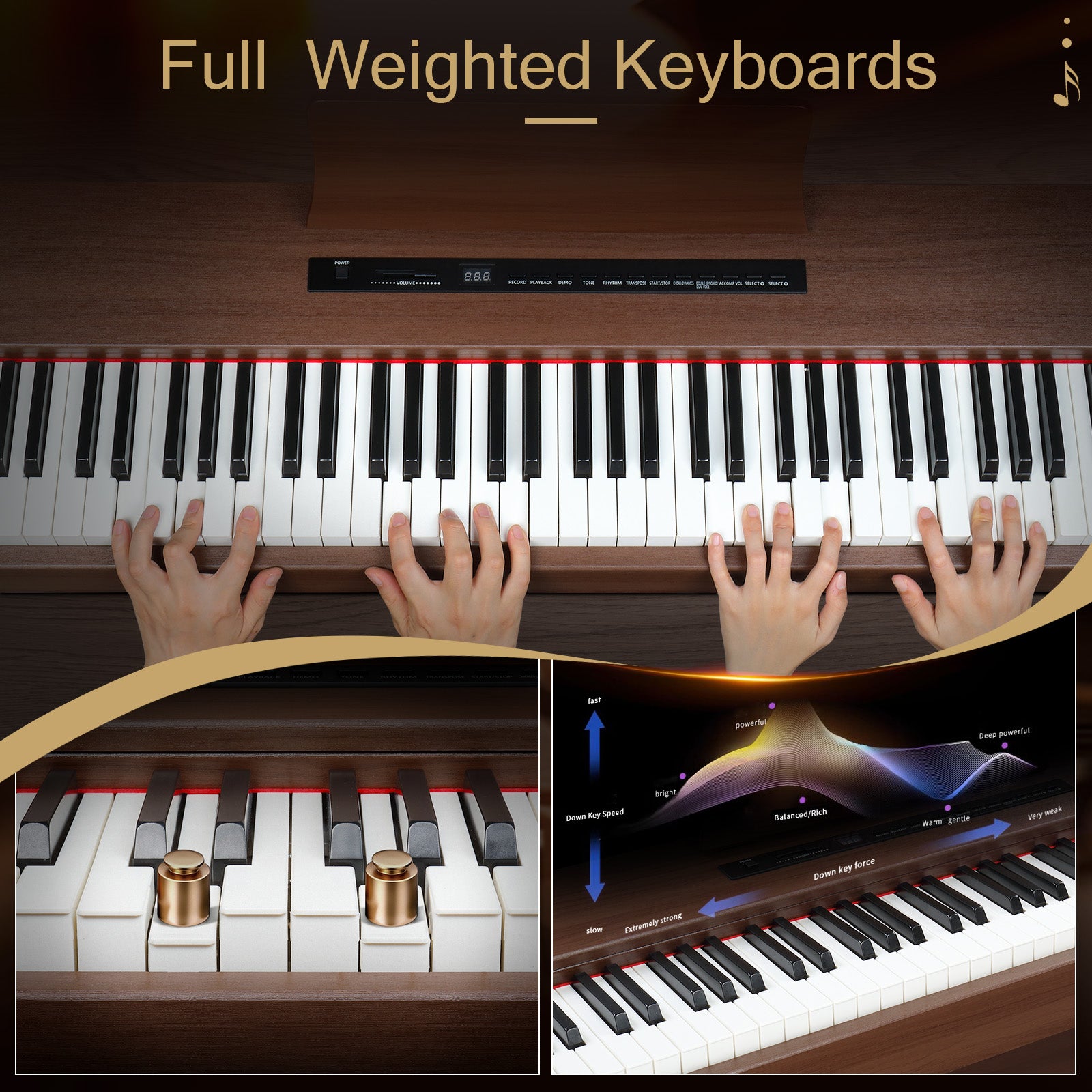 Ozici GPP-105 88 Key Full Size Semi-Weighted Standard Keyboards Digital Piano with Dual-tube X-Shape Stand, MIDI Bluetooth, Headphone