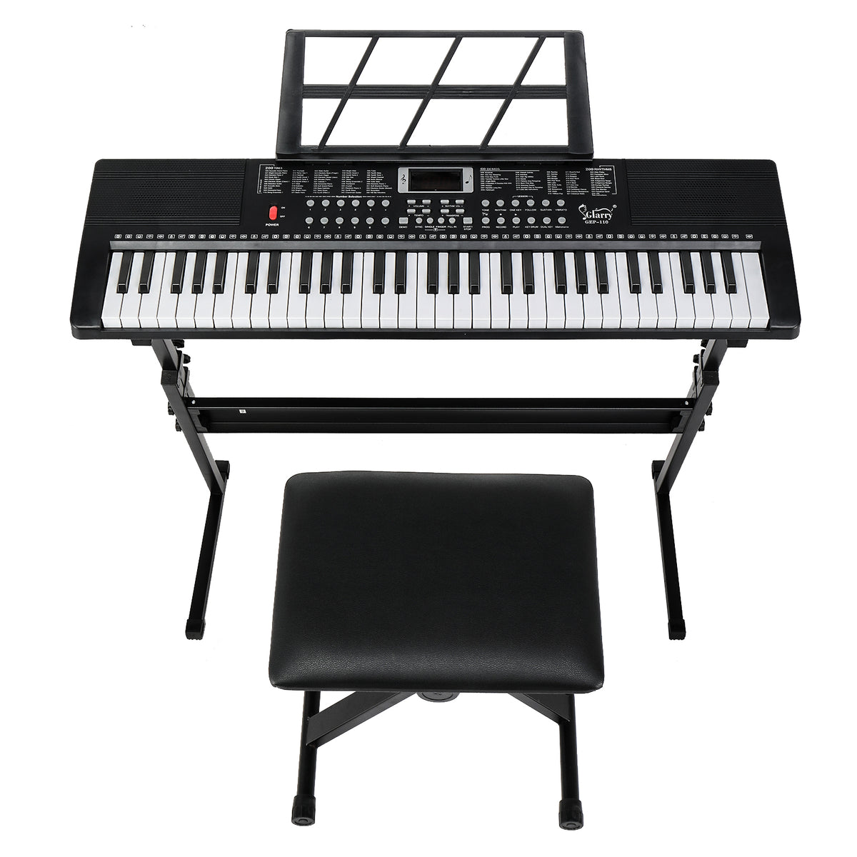 Ozici GEP-110 61 Key Keyboard with Piano Stand, Piano Bench, Built In Speakers, Headphone, Microphone, Music Rest, LED Screen, 3 Teaching Modes for Beginners