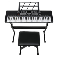 Ozici GEP-110 61 Key Keyboard with Piano Stand, Piano Bench, Built In Speakers, Headphone, Microphone, Music Rest, LED Screen, 3 Teaching Modes for Beginners