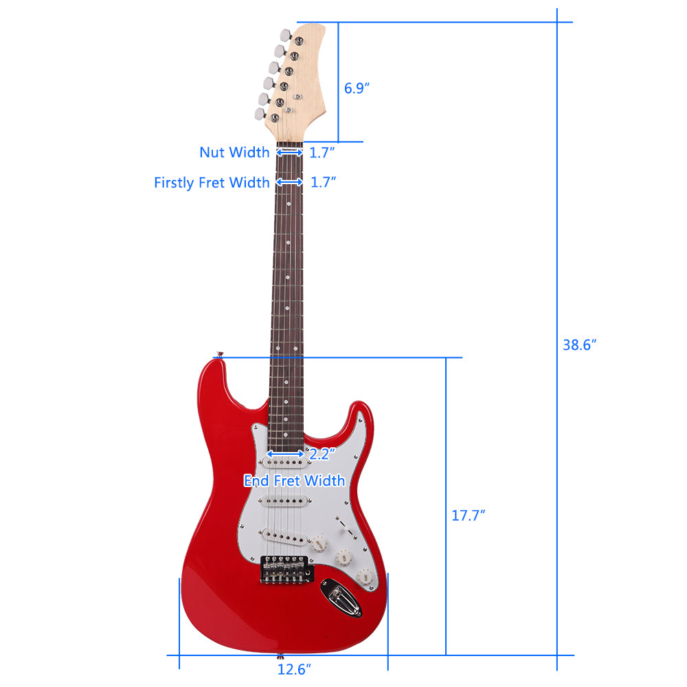 Ozici Rosewood Fingerboard Electric Guitar with Shoulder Strap / Guitar Bag - Red