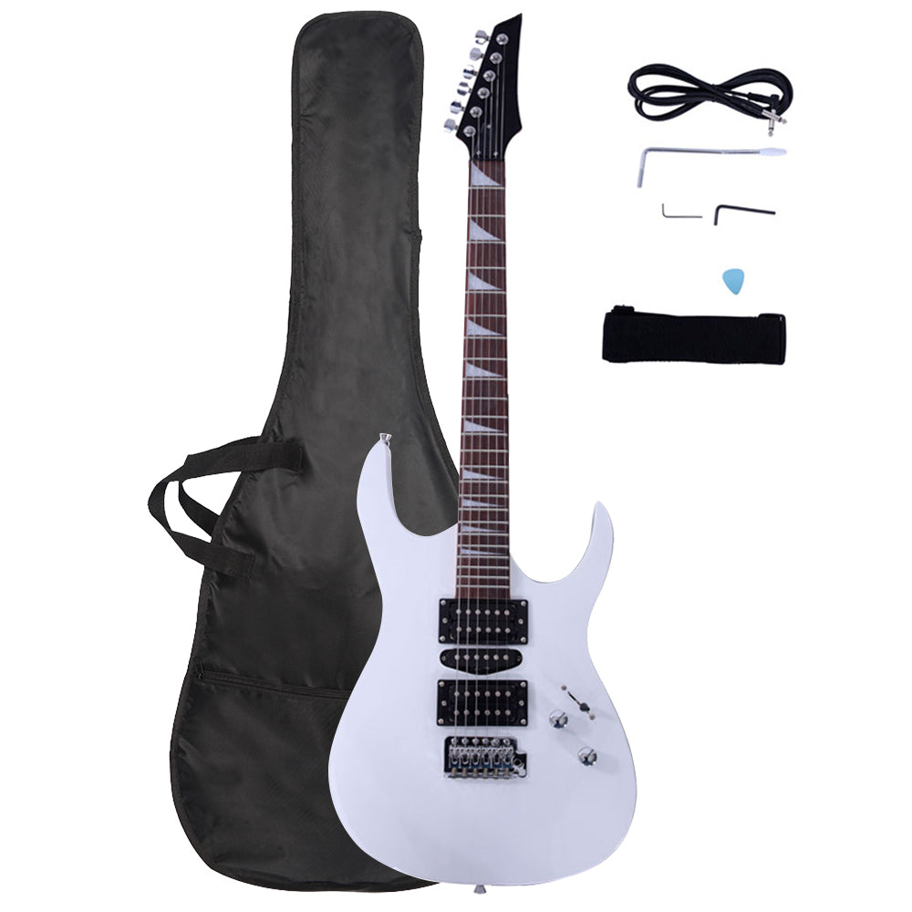 Ozici Novice Entry Level 170 Electric Guitar HSH Pickup Bag Strap Paddle Rocker Cable Wrench Tool - White