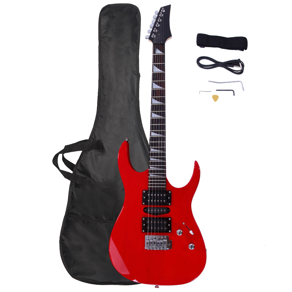 Ozici Novice Entry Level 170 Electric Guitar HSH Pickup Bag Strap Paddle Rocker Cable Wrench Tool Red