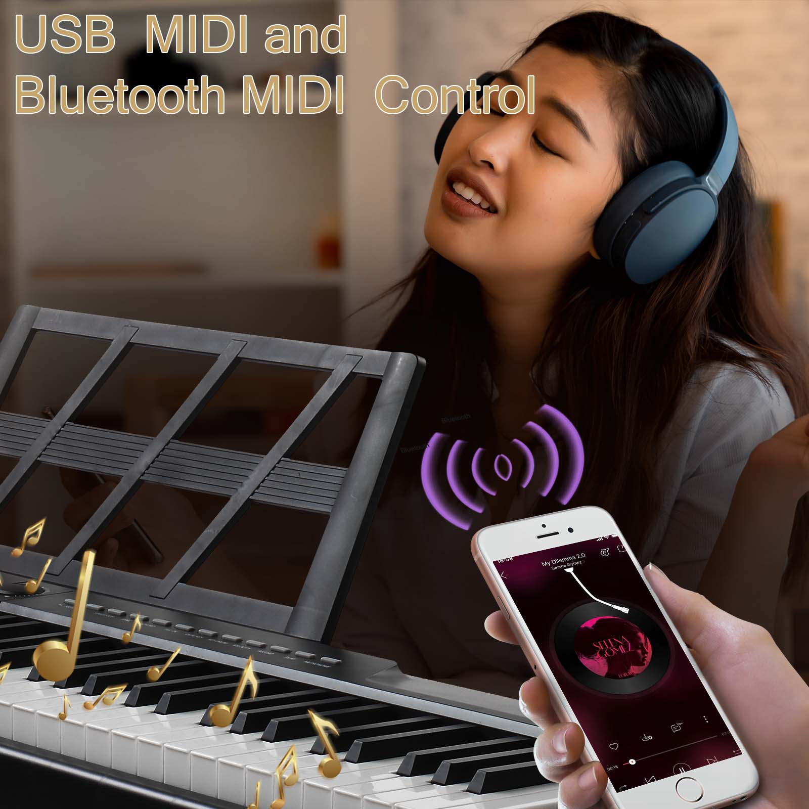 Ozici GPP-105 88 Key Full Size Semi-Weighted Standard Keyboards Digital Piano with Dual-tube X-Shape Stand, MIDI Bluetooth, Headphone