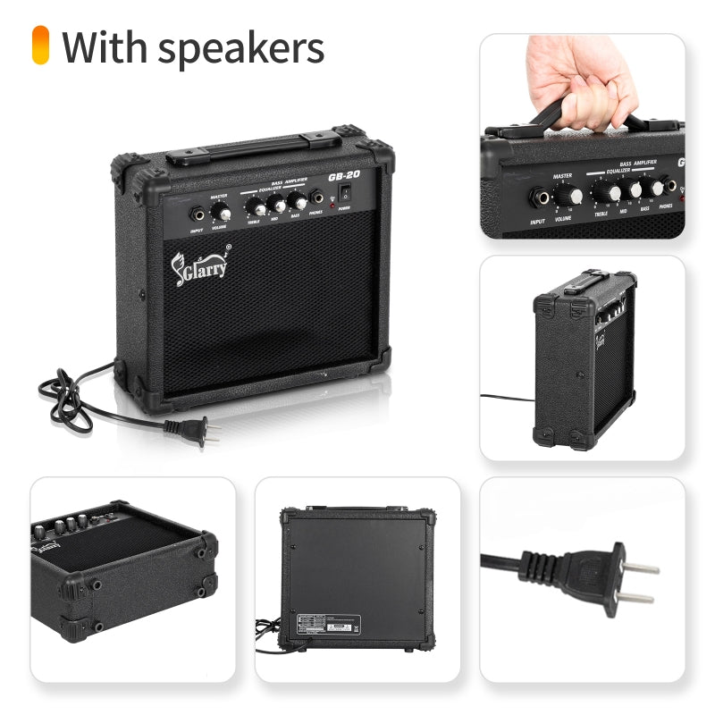 Glarry GP Electric Bass Guitar Sunset w/ 20W Amplifier - Sunset