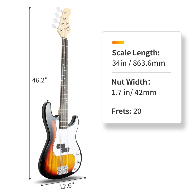 Glarry GP Electric Bass Guitar Sunset w/ 20W Amplifier - Sunset
