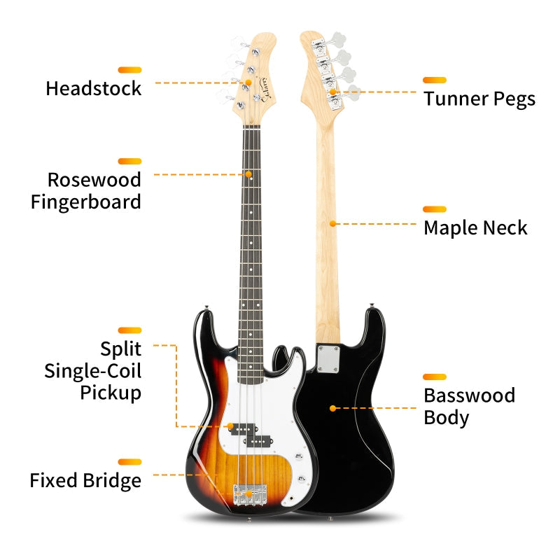 Glarry GP Electric Bass Guitar Sunset w/ 20W Amplifier - Sunset