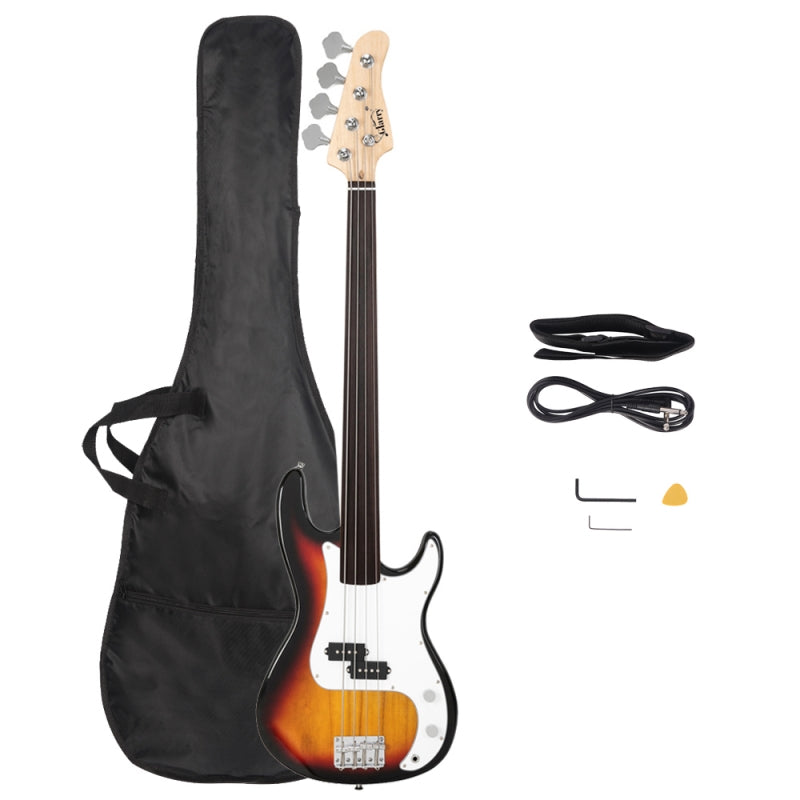 Glarry Fretless Electric Bass Guitar Full Size 4 String for experienced Bass Players - Sunset