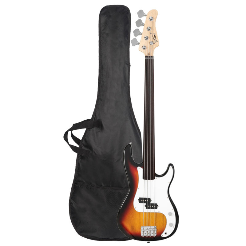 Glarry Fretless Electric Bass Guitar Full Size 4 String for experienced Bass Players - Sunset