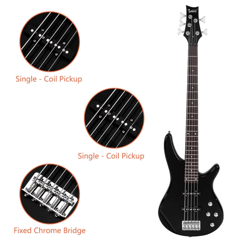 Glarry GIB 5 String Electric Bass Guitar Full Size SS Pick-up - Black
