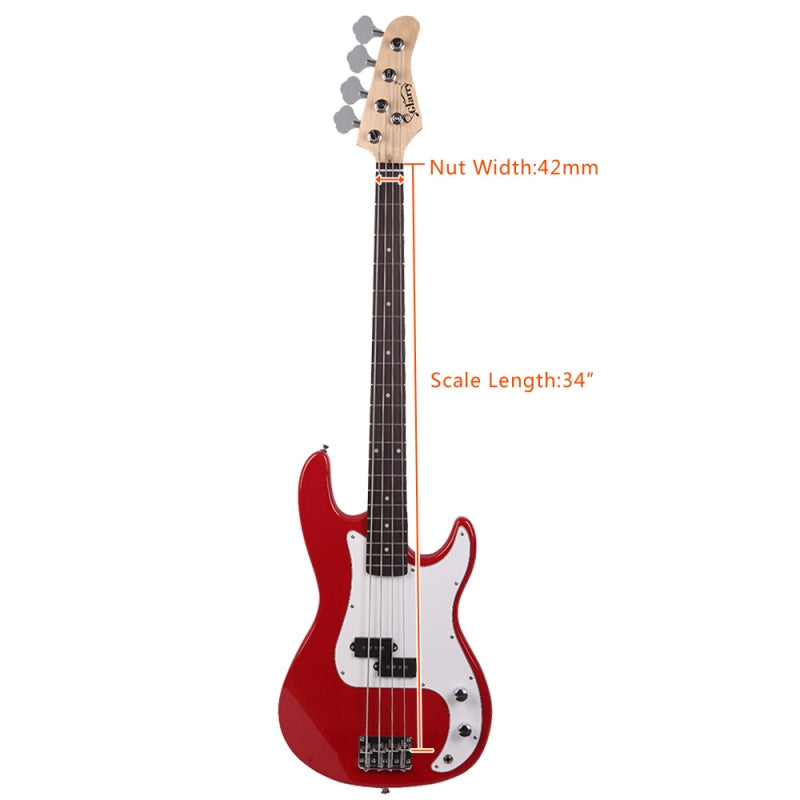 Glarry GP Electric Bass Guitar Red w/ 20W Amplifier - Red