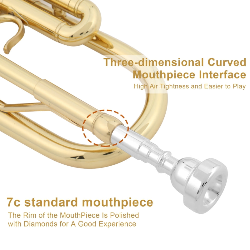 Glarry Brass Trumpet Bb with 7C Mouthpiece Golden
