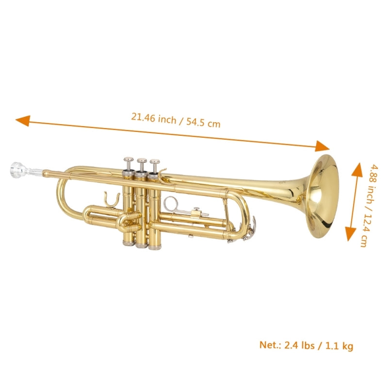 Glarry Brass Trumpet Bb with 7C Mouthpiece Golden