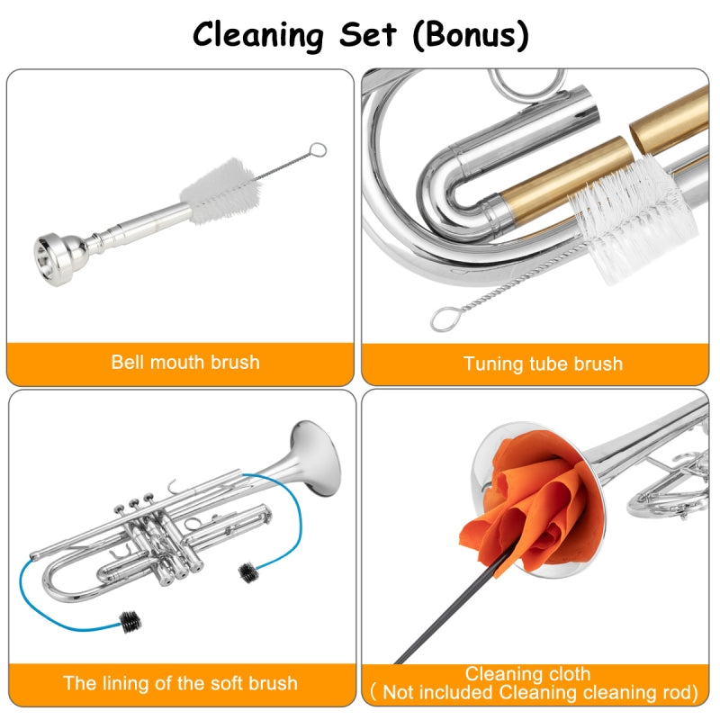 Glarry Brass Trumpet Bb with 7C Mouthpiece Silver