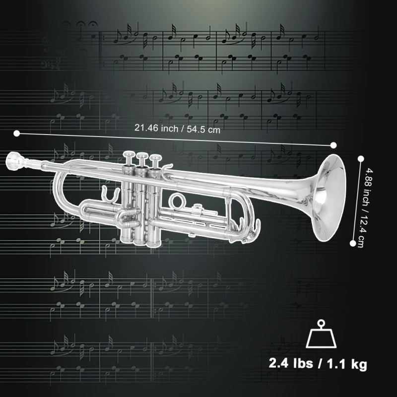 Glarry Brass Trumpet Bb with 7C Mouthpiece Silver