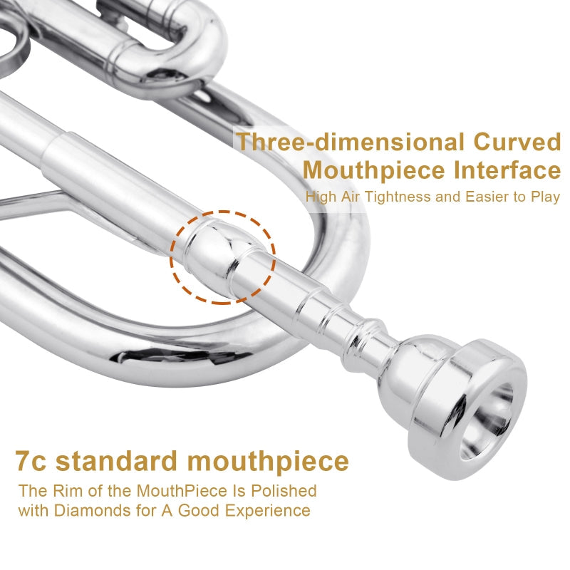 Glarry Brass Trumpet Bb with 7C Mouthpiece Silver