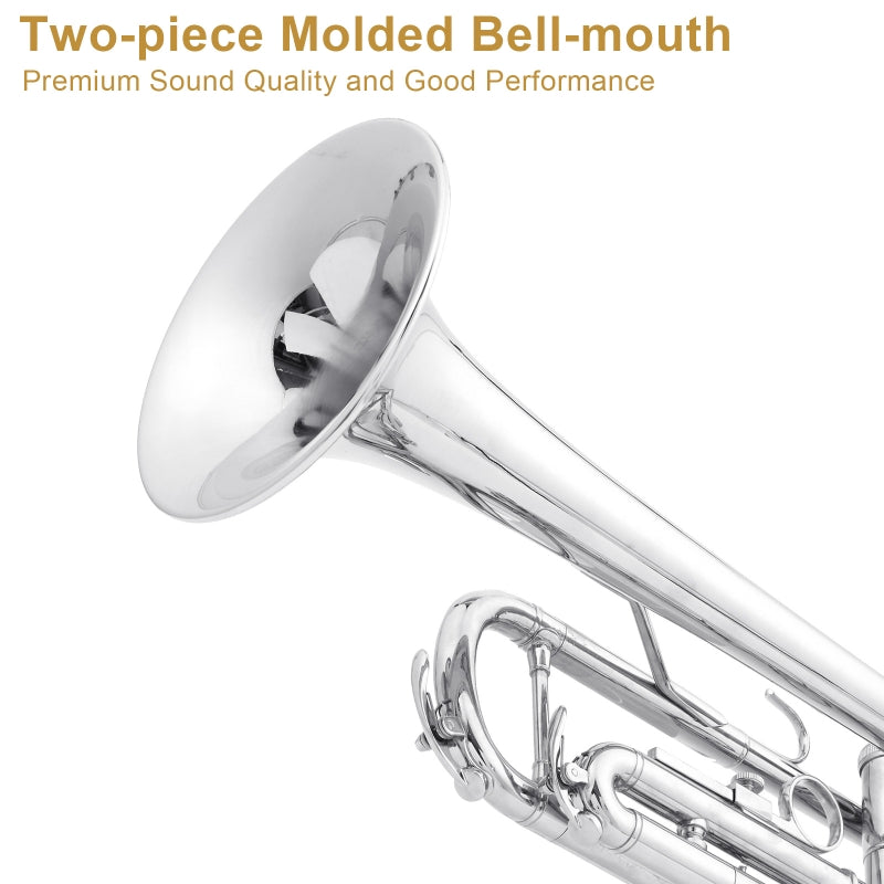 Glarry Brass Trumpet Bb with 7C Mouthpiece Silver