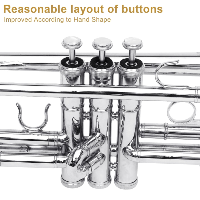 Glarry Brass Trumpet Bb with 7C Mouthpiece Silver