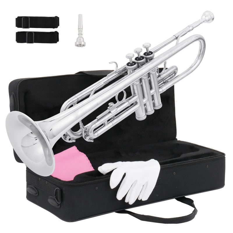 Glarry Brass Trumpet Bb with 7C Mouthpiece Silver