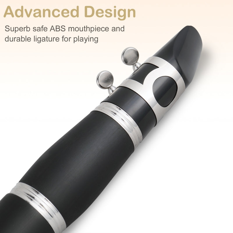 Glarry 17 Keys Flat B Black Clarinet with Two Mouthpieces Connector