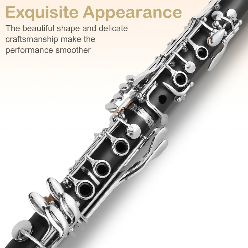 Glarry 17 Keys Flat B Black Clarinet with Two Mouthpieces Connector