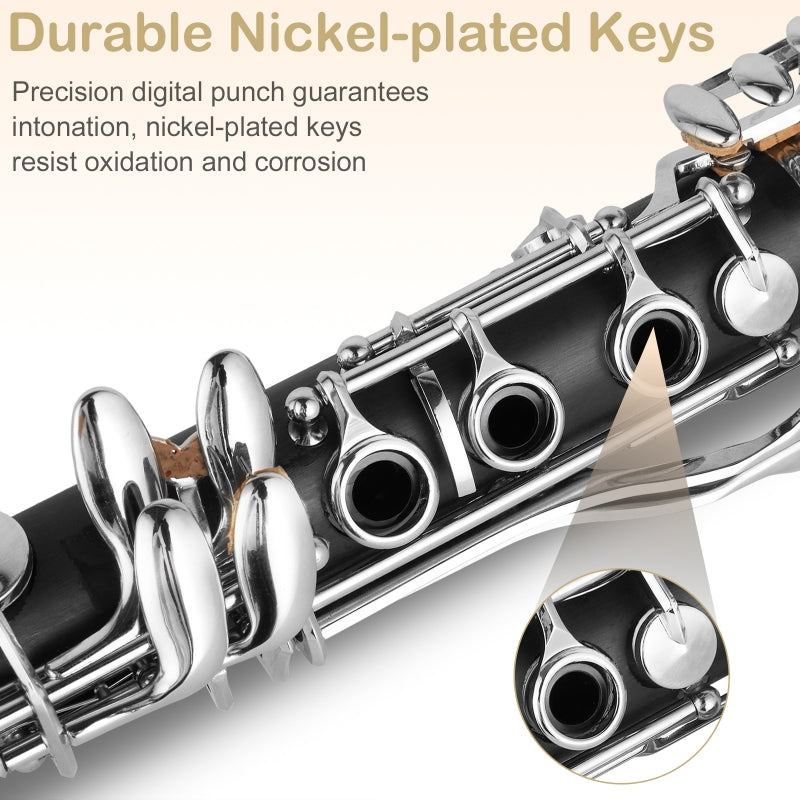 Glarry 17 Keys Flat B Black Clarinet with Two Mouthpieces Connector