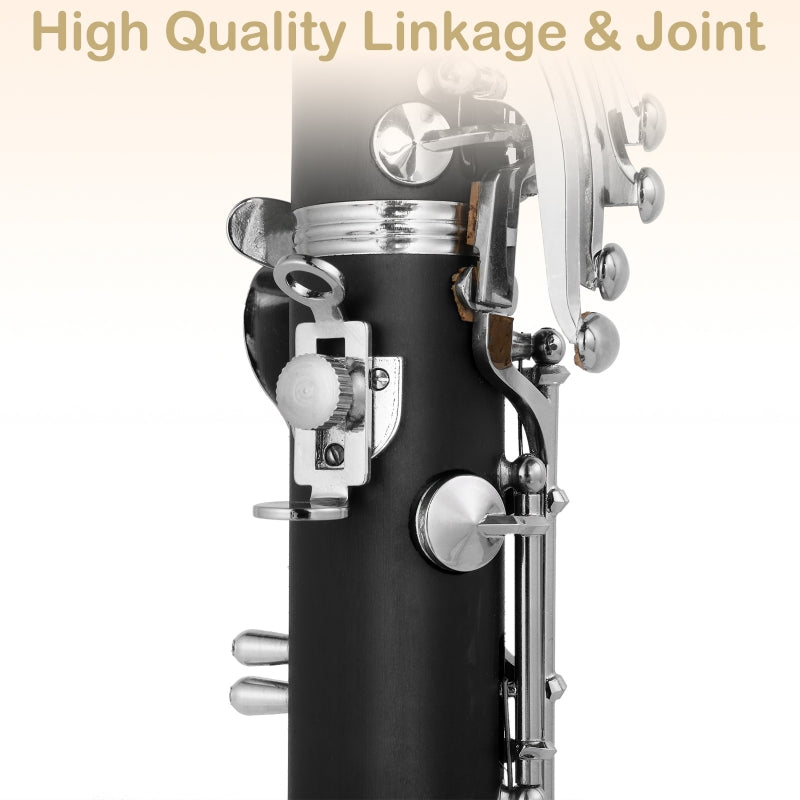 Glarry 17 Keys Flat B Black Clarinet with Two Mouthpieces Connector