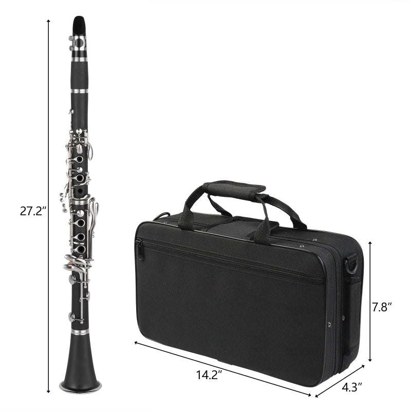 Glarry 17 Keys Flat B Black Clarinet with Two Mouthpieces Connector