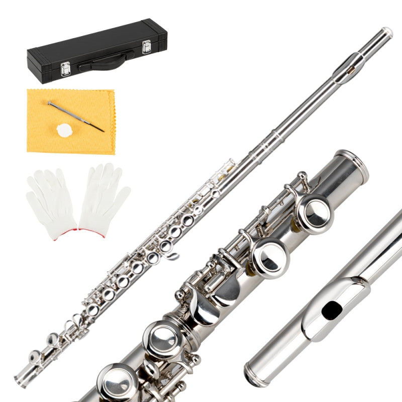 Glarry 16 Keys C Cupronickel Flute Closed Hole Separated E Key Silver