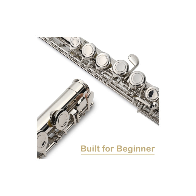 Glarry 16 Keys C Cupronickel Flute Closed Hole Separated E Key Silver