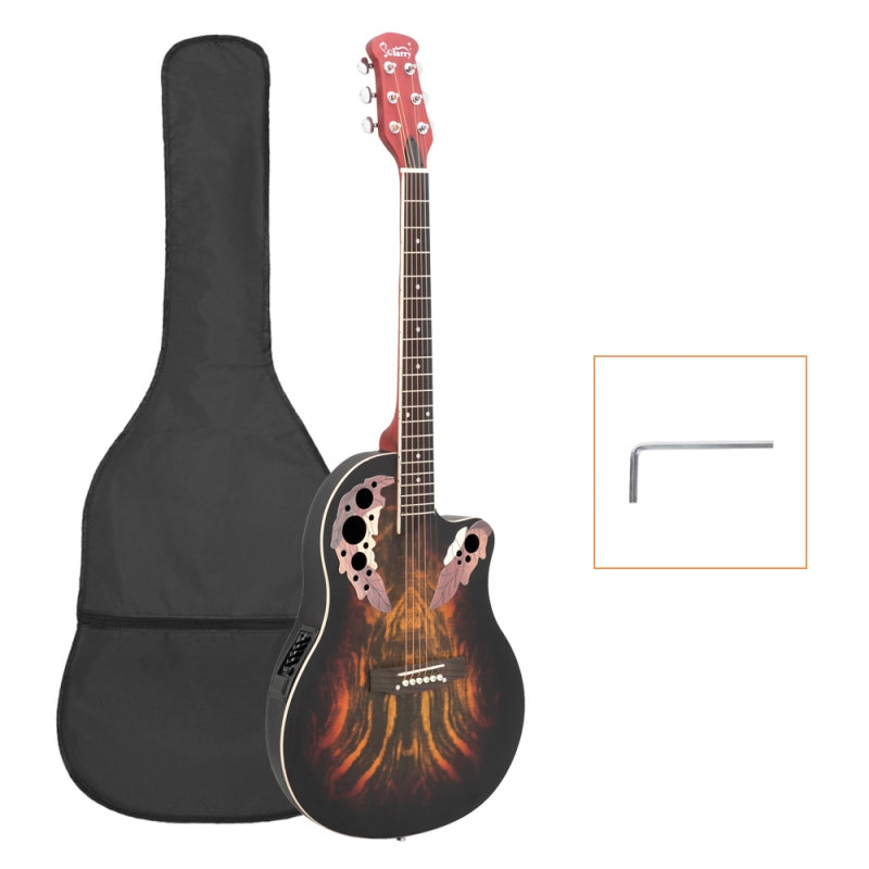 Glarry GT102 41inch Full-Size EQ Cutaway Spruce Top Grape Voice Hole Round Back Acoustic-Electric Guitar - Sunset