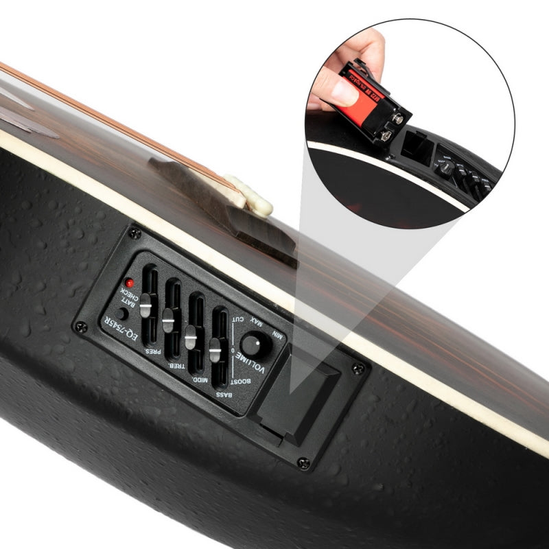 Glarry GT102 41inch Full-Size EQ Cutaway Spruce Top Grape Voice Hole Round Back Acoustic-Electric Guitar - Sunset