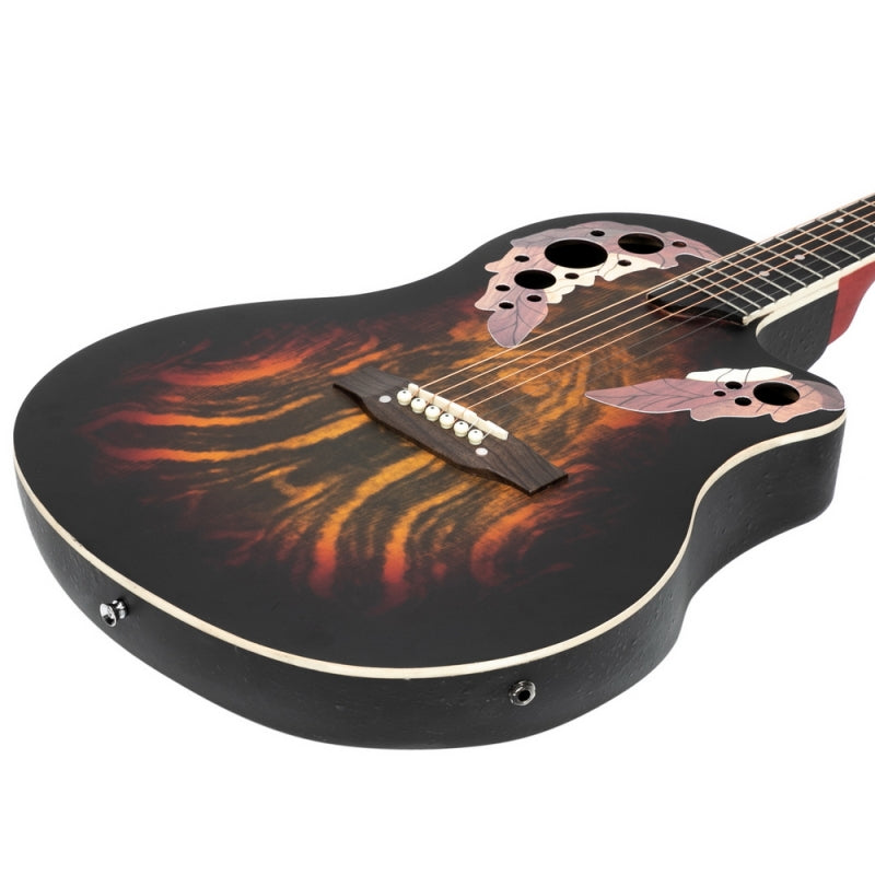 Glarry GT102 41inch Full-Size EQ Cutaway Spruce Top Grape Voice Hole Round Back Acoustic-Electric Guitar - Sunset