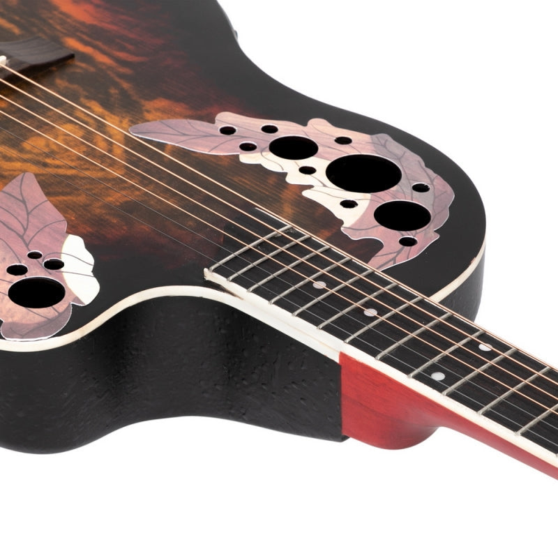 Glarry GT102 41inch Full-Size EQ Cutaway Spruce Top Grape Voice Hole Round Back Acoustic-Electric Guitar - Sunset