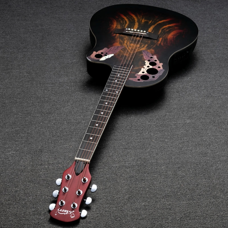 Glarry GT102 41inch Full-Size EQ Cutaway Spruce Top Grape Voice Hole Round Back Acoustic-Electric Guitar - Sunset