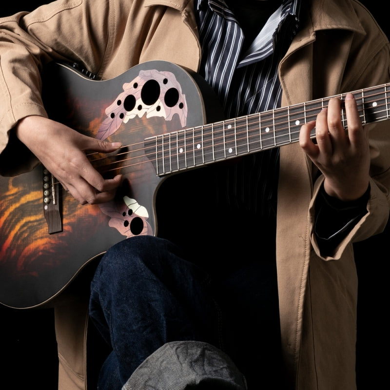 Glarry GT102 41inch Full-Size EQ Cutaway Spruce Top Grape Voice Hole Round Back Acoustic-Electric Guitar - Sunset