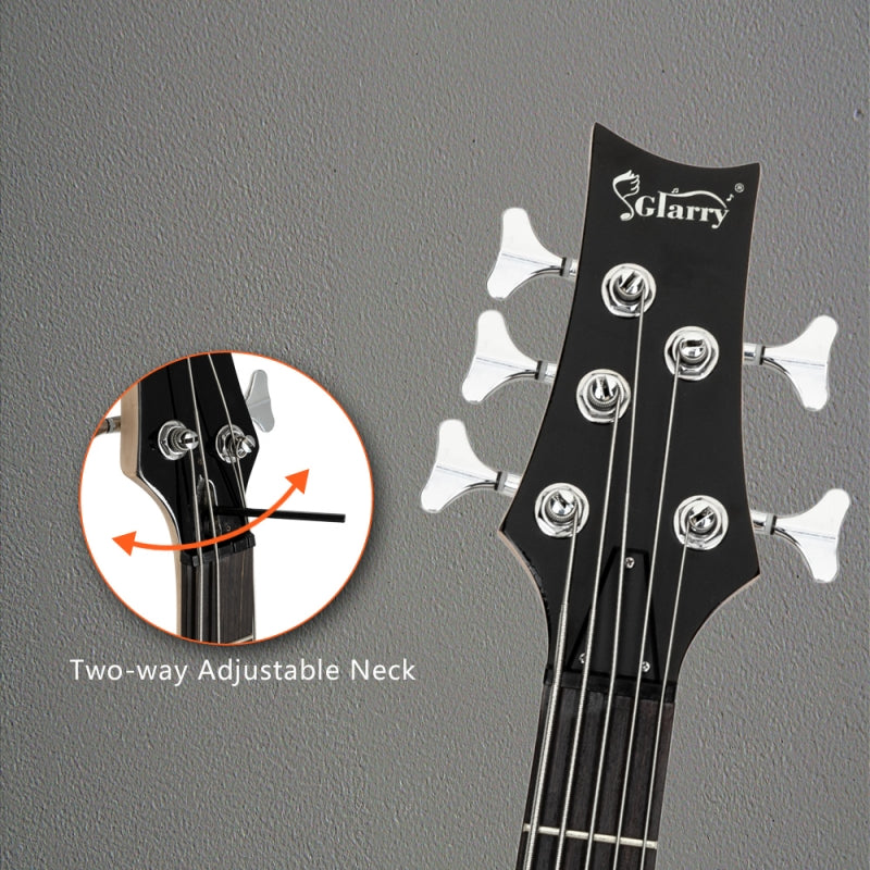 Glarry GIB 5 String Electric Bass Guitar SS Pick-up w/20W Amplifier - Sunset