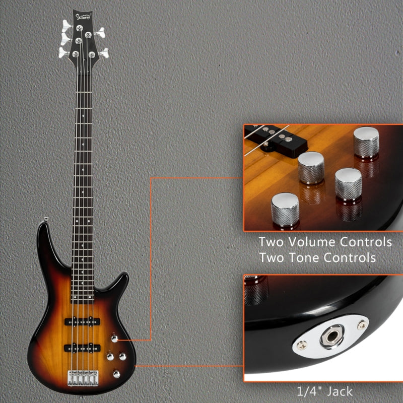 Glarry GIB 5 String Electric Bass Guitar SS Pick-up w/20W Amplifier - Sunset
