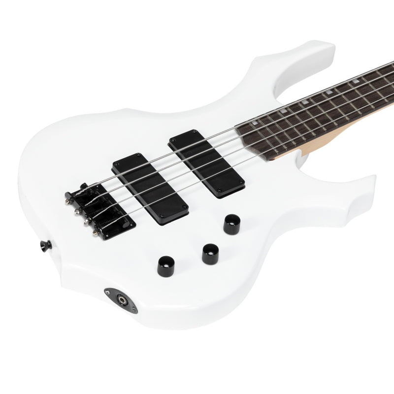 Glarry Burning Fire Electric Bass Guitar HH Pickups w/ 20W Amplifier - White