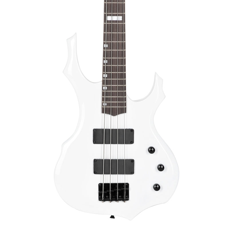 Glarry Burning Fire Electric Bass Guitar HH Pickups w/ 20W Amplifier - White