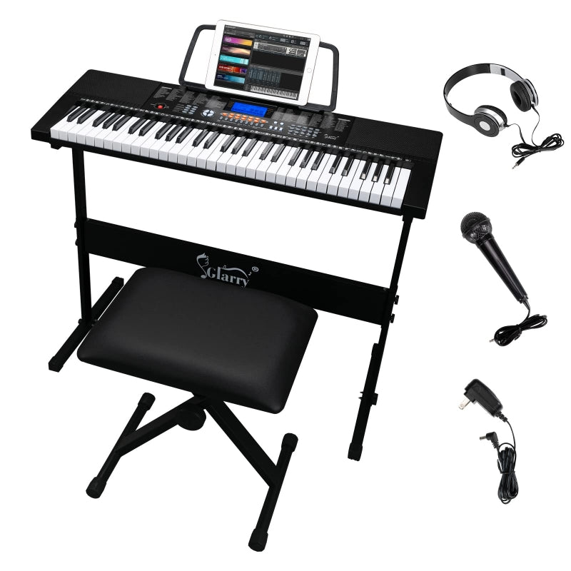 Glarry GEP-108 61-Key Portable Keyboard Set w/LCD Screen, Stand, Microphone