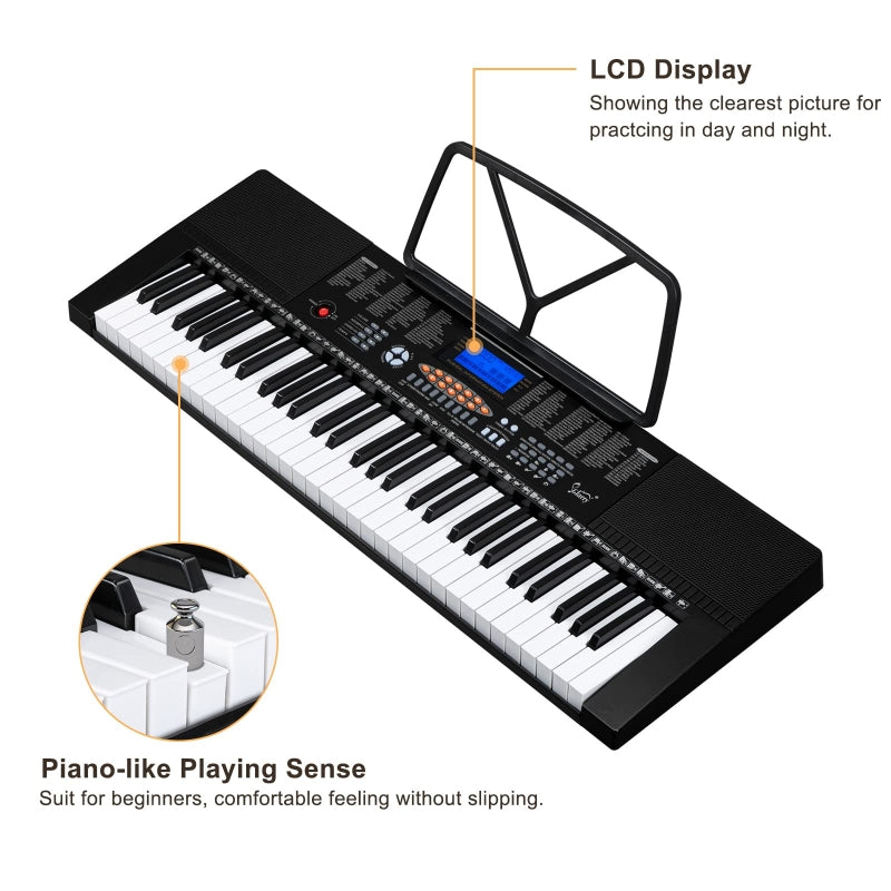 Glarry GEP-108 61-Key Portable Keyboard Set w/LCD Screen, Stand, Microphone