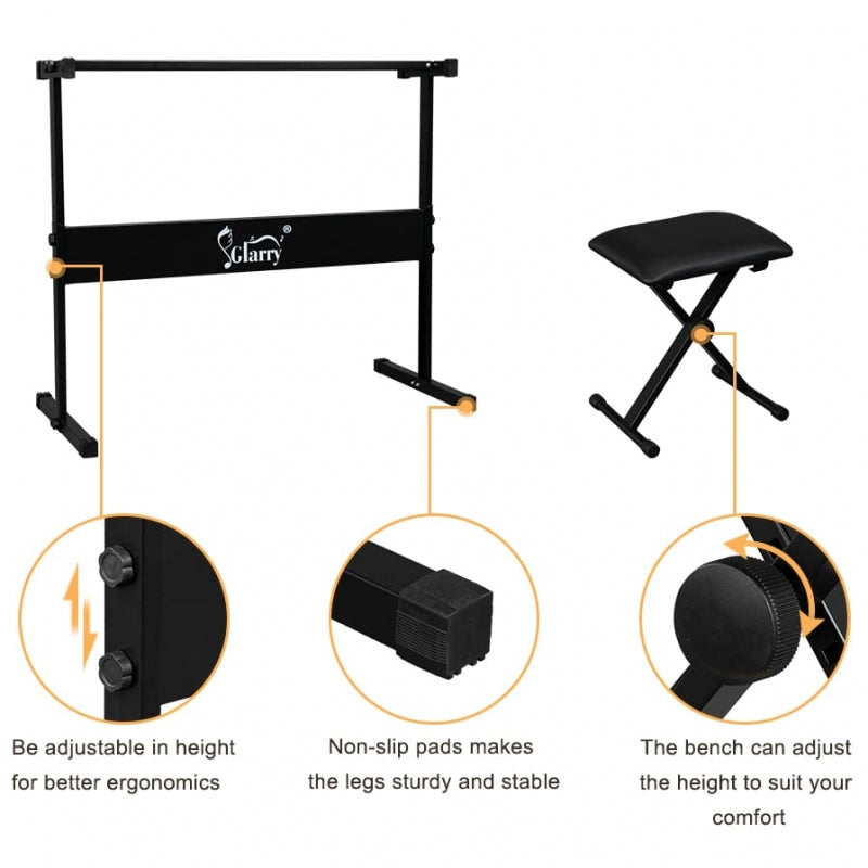 Glarry GEP-108 61-Key Portable Keyboard Set w/LCD Screen, Stand, Microphone
