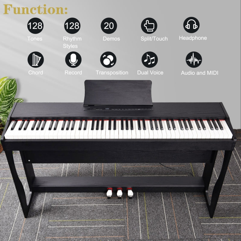 Glarry GDP-104 88-Key Home Fully Weighted Hammer-action Keybed Digital Piano - Black