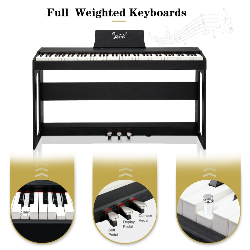 Glarry GDP-104 88-Key Home Fully Weighted Hammer-action Keybed Digital Piano - Black